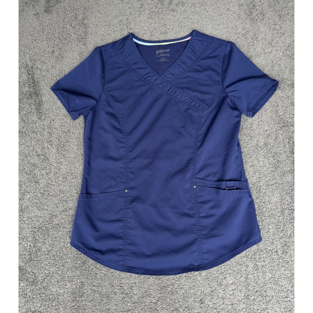 Scrubstar Ultimate Indigo Blue Mock Wrap V-Neck Scrub Top XS WM00T862